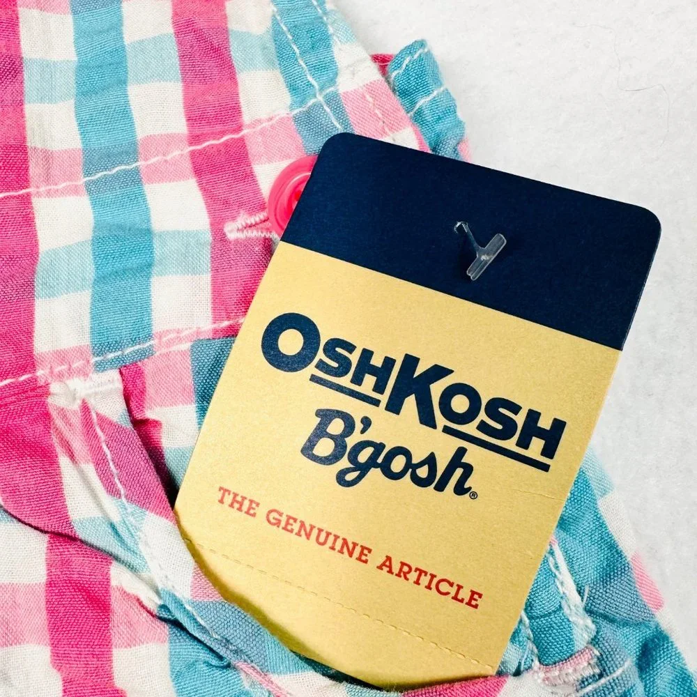 OshKosh B'Gosh Pink & Blue Check Bubble Romper 24M - NWT